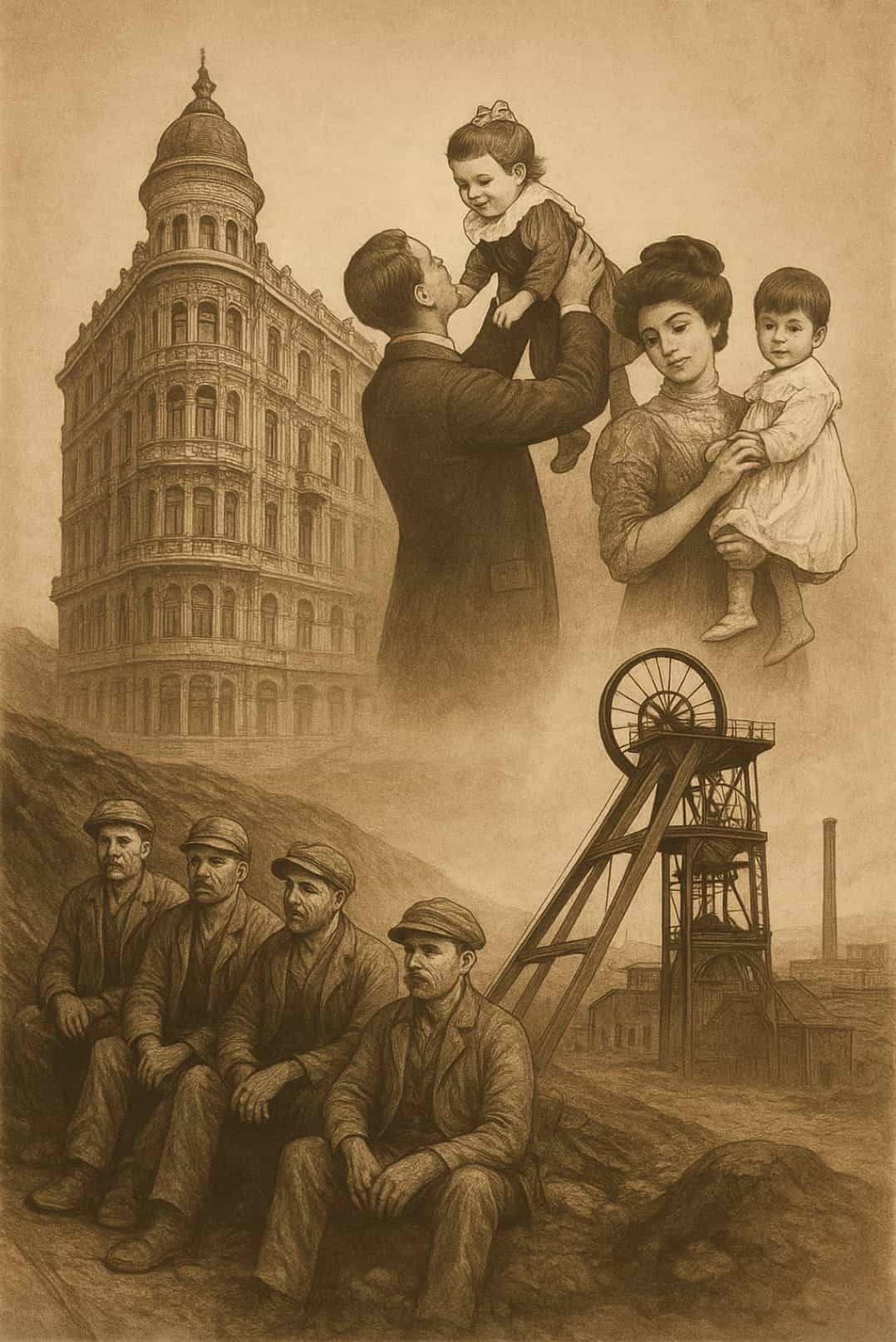 Ilustración original inspirada en la relación entre la minería y la burguesía cartagenera a comienzos del siglo XX