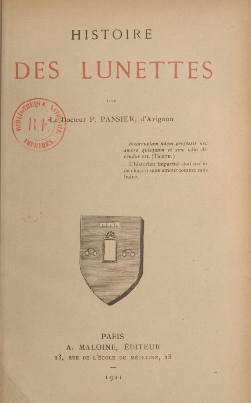 Histoire des lunettes, publicada en 1901
